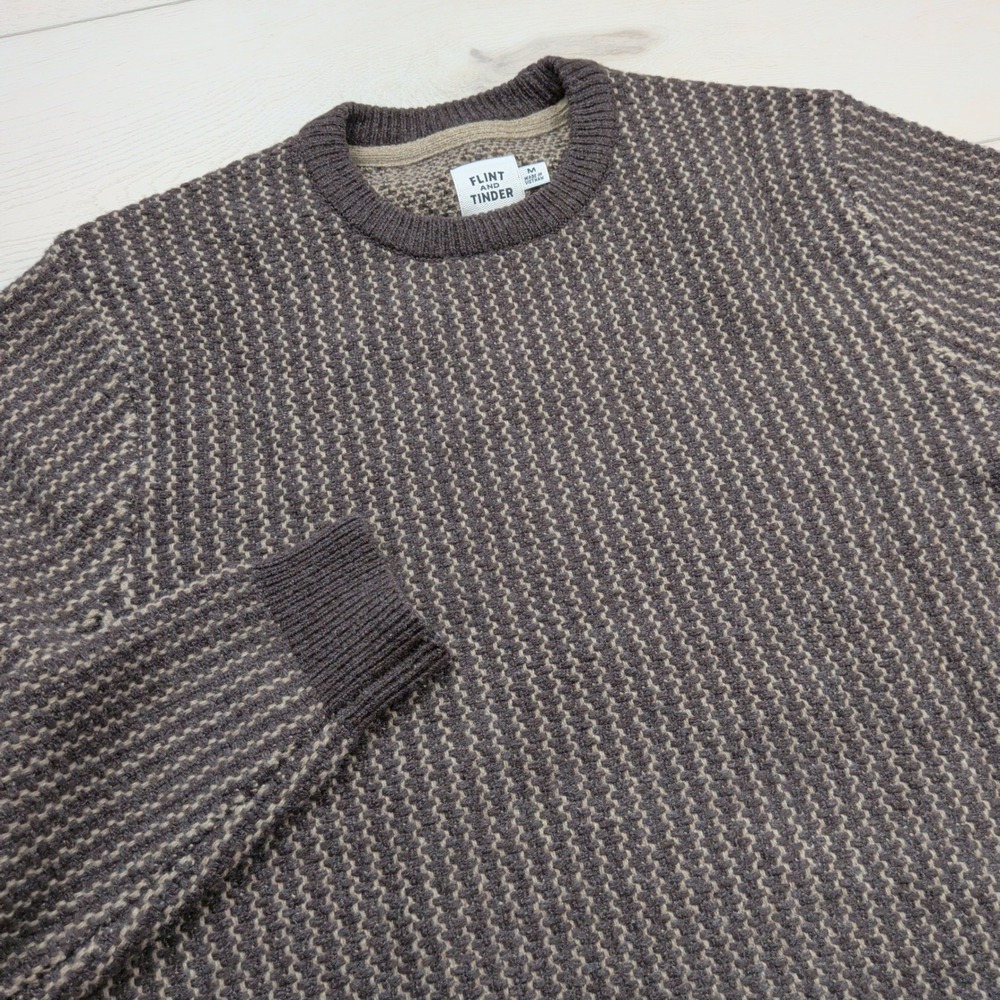 Flint and Tinder Nordic Wool Blend Crewneck Sweater Mens M Brown Textured Knit